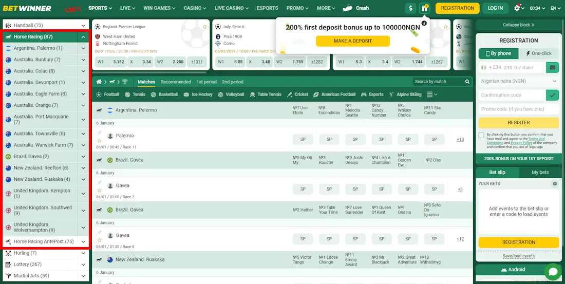 BetWinner Horse Racing Betting Screenshot